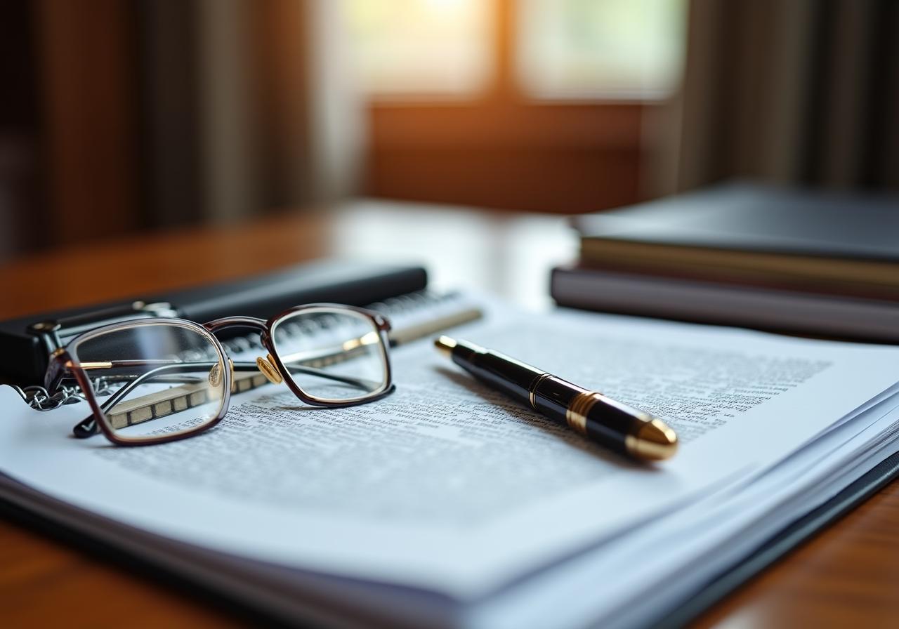 เอกสารทางกฎหมายและการวางแผนกลยุทธ์บนโต๊ะไม้ที่หรูหรา