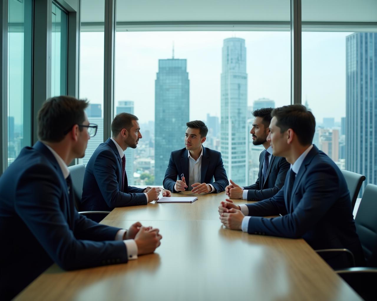 ทีมผู้บริหารประชุมวางแผนกลยุทธ์ในสำนักงานสมัยใหม่กรุงเทพฯ